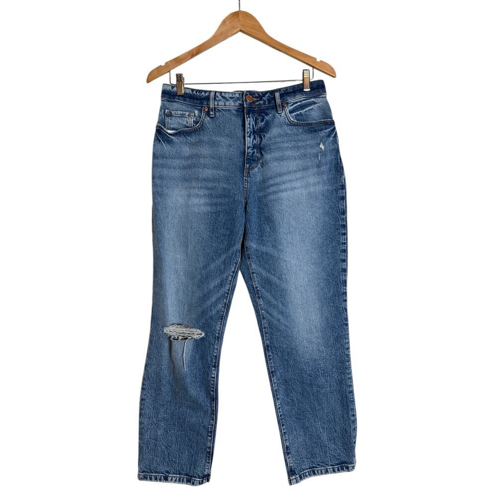 Ann Taylor LOFT Women's High Rise Ripped Straight Ankle Denim Jeans Size 29 Blue